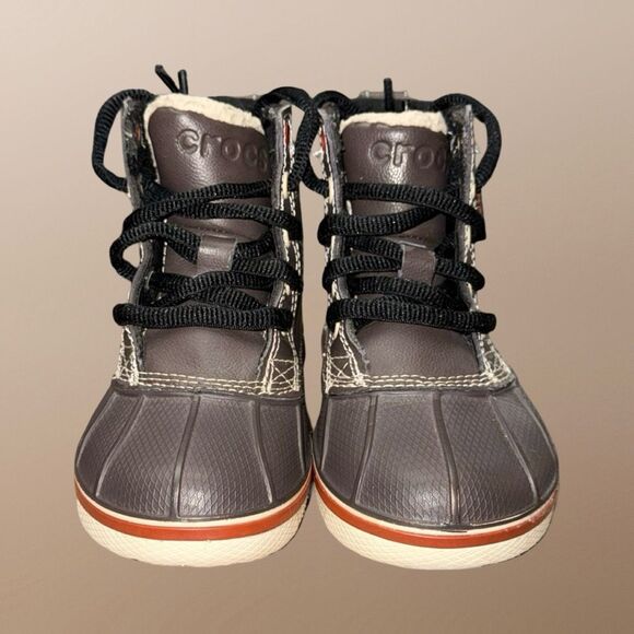 NWOB Little Kids AllCast Expresso Crocband Duck Boots Size C9 - Picture 2 of 8